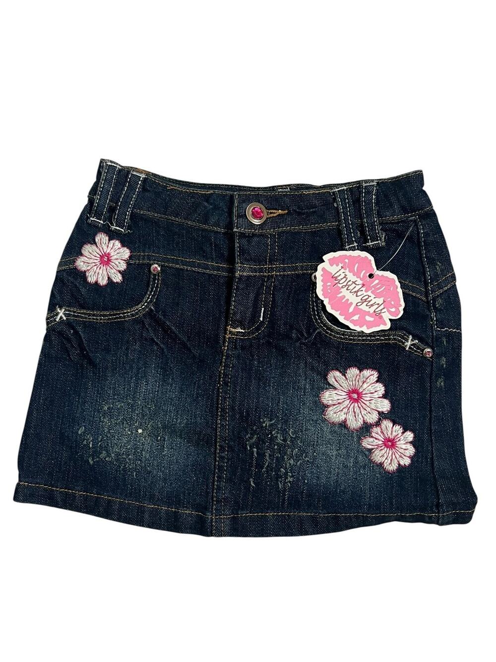 Lipstik Girls Denim Skirt Girls 4 Blue Embroidered Floral Mini New With Tags NWT